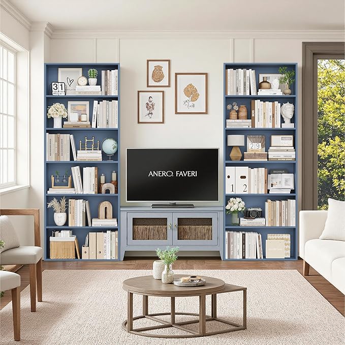 FOTOSOK 6-Tier Open Bookcase and Bookshelf Set of 2, Freestanding Display
