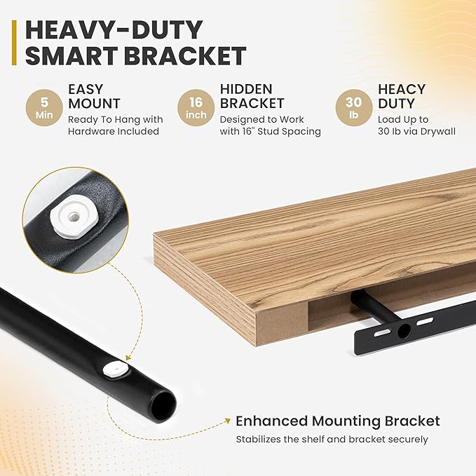 Acovy 16 Inch Floating Shelves, 9.3" Deep Floating Shelf Wall Mounted, Rustic