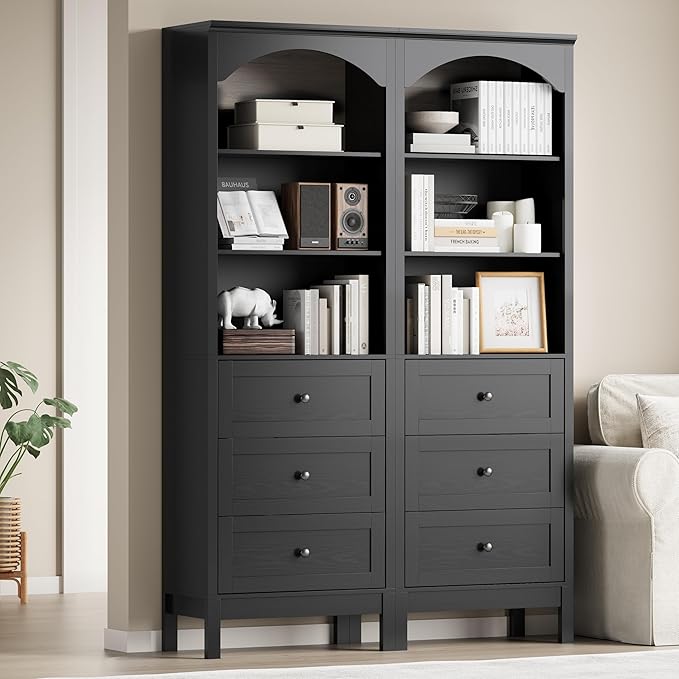 Bookshelf with Drawers, Floor Standing Display Storage Cabinet