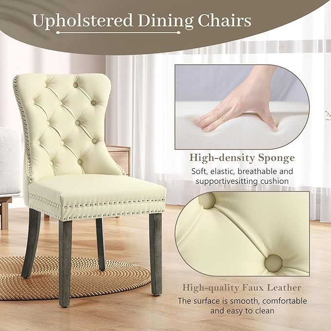 KCC Faux Leather Dining Chairs Set of 4, Upholstered High-end Tufted Dining