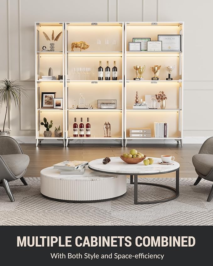 Glass Display Cabinet, 4-Tier Curio Cabinet, Adjustable Shelves, 000 Color
