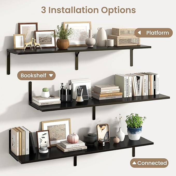 Fun Memories Floating Shelves for Wall, 12 Inch Deep Floating Shelves Set of 2