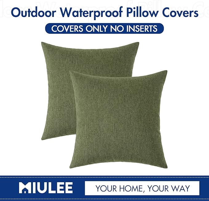 MIULEE Pack of 2 Decorative Outdoor Solid Waterproof Throw Pillow Covers Faux