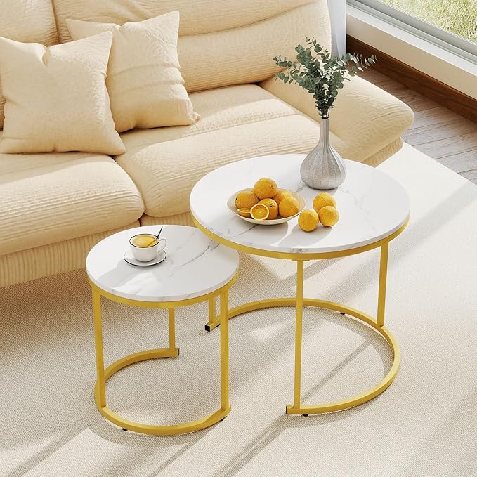 Giantex Nesting Coffee Table Set of 2, Round Stacking Side Tables