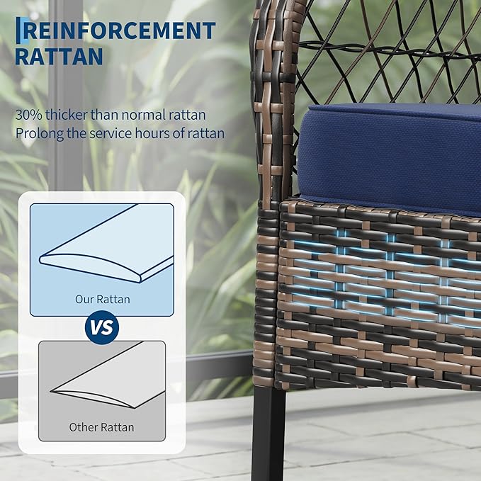 GarveeHome 3-Piece Outdoor Rocking Chair Set, Wicker Rattan Patio Furniture