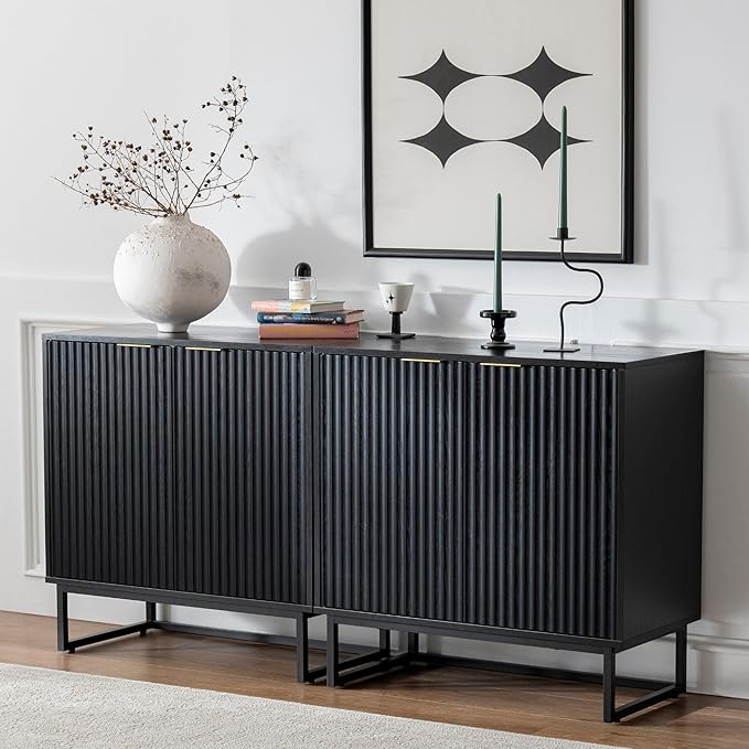 EYYTHUNG Fluted Cabinets with Storage Set of 2, Sideboard Buffet Cabinet with