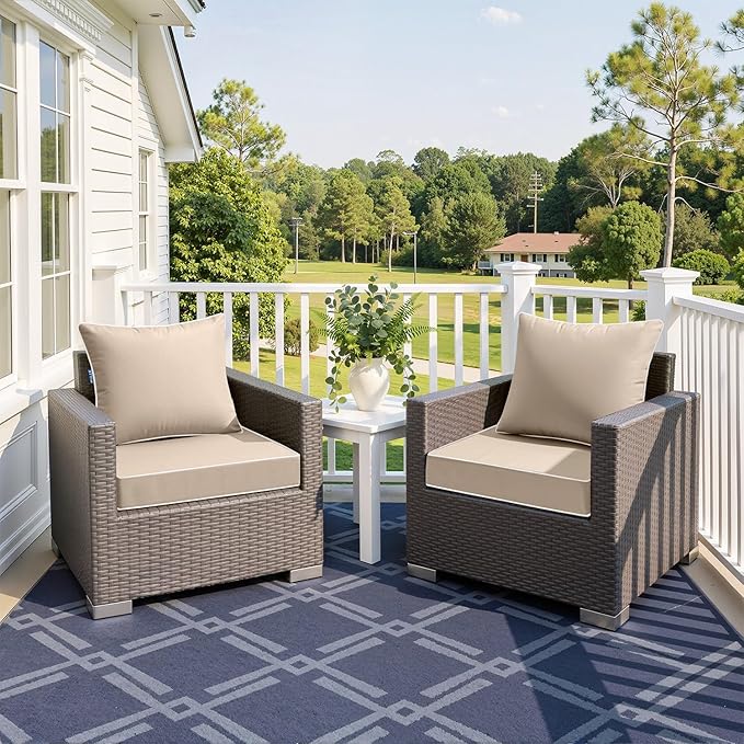 MIULEE Beige Outdoor Seat Cushion 24x24 Inch Waterproof & 3 Year Fade Resistant