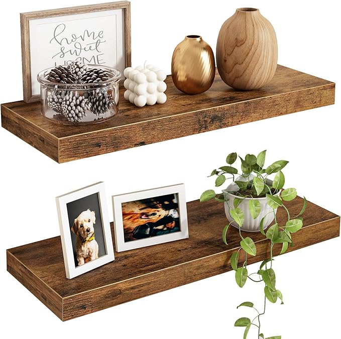 Fixwal Floating Shelves for Wall, 15.7" Wood Wall Mounted Shelves for Living