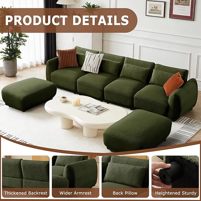 U Shaped Cloud Sectional, Convertible L Shaped Couch