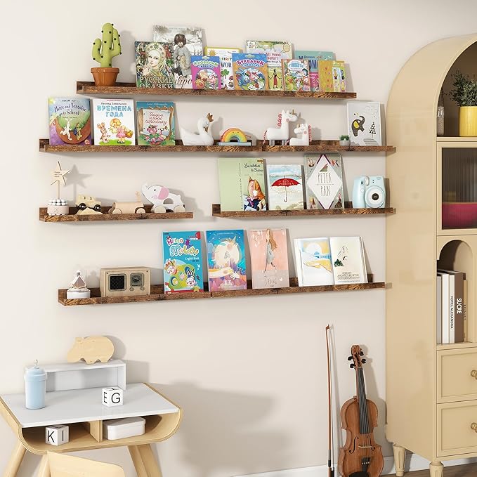 Fun Memories Picture Ledge Shelves Set of 2, 24 Inch Rustic Wall Mounted