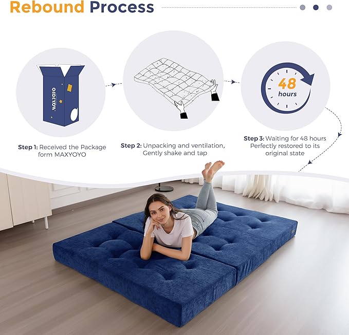 MAXYOYO 6" Folding Sofa Bed for Floor, Tufted Tri-Fold Floor Mattress