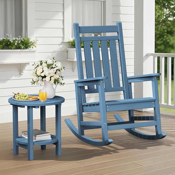 SERWALL Round Outdoor Side Table Set of 2, HDPE Small Adirondack Double End
