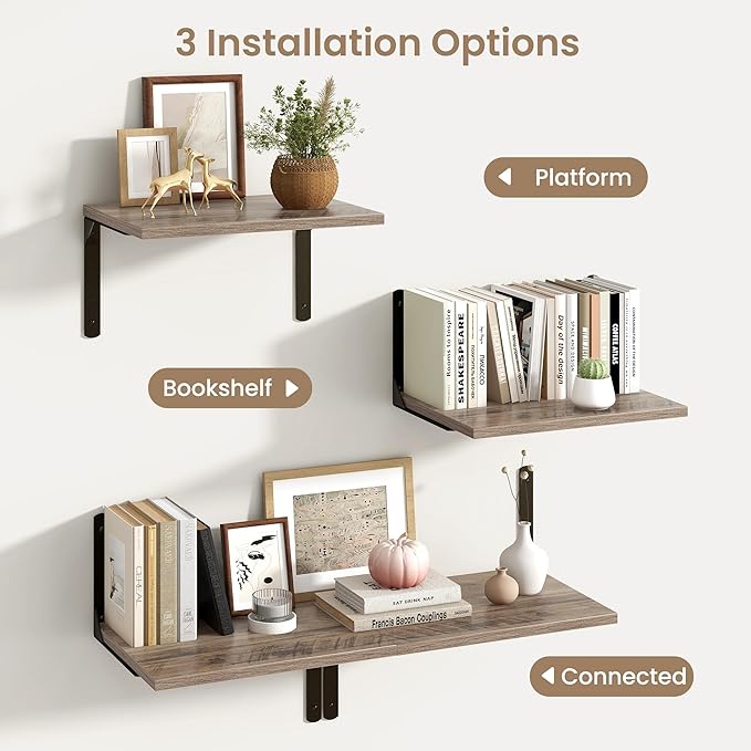 Fun Memories Floating Shelves for Wall, 12 Inch Deep Floating Shelves Set of 2