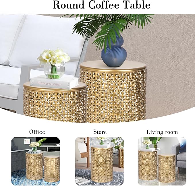 Homebeez Modern Nesting Tables Set of 2, Round Metal End Table, Accent Side