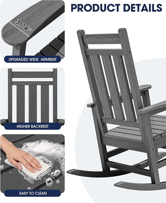 KINGYES Oversized Outdoor Rocking Chair Set of 6, All-Weather Patio Rocking