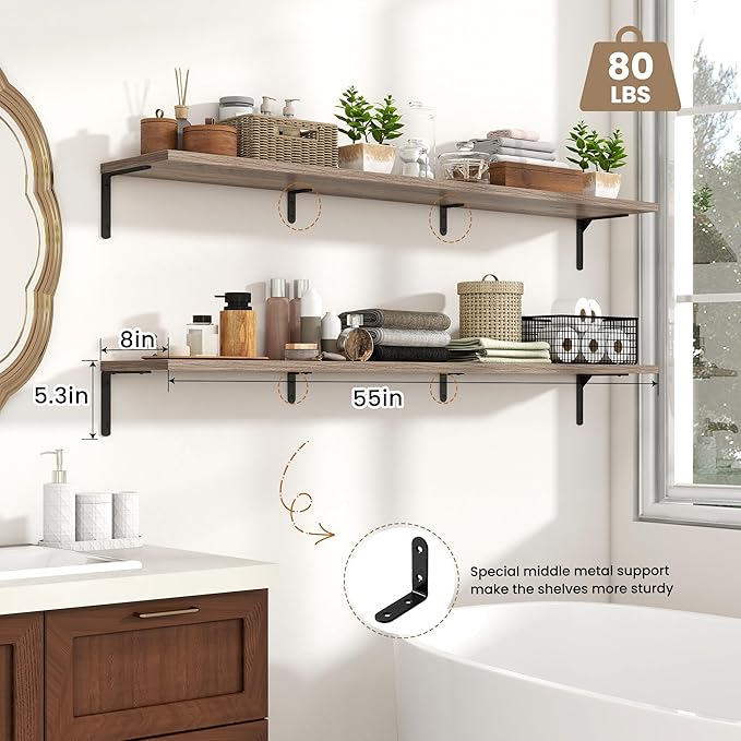 Fun Memories Deep Floating Shelves, 55W x 8D Floating Shelves Set of 2