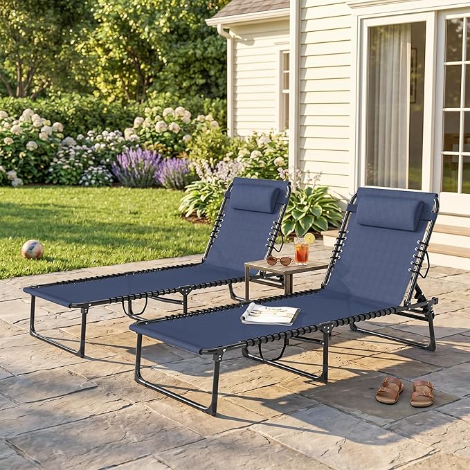 Outsunny Folding Chaise Lounge Chair Set of 2, Patio Sun Tanning Chair