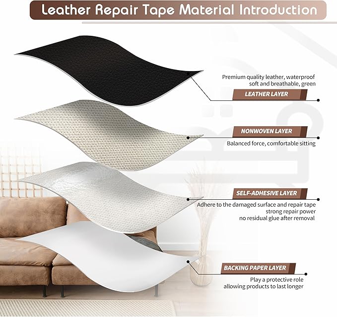 KING MOUNTAIN Leather Repair Patch, 4 x 63 Inches self Adhesive Leather Repair