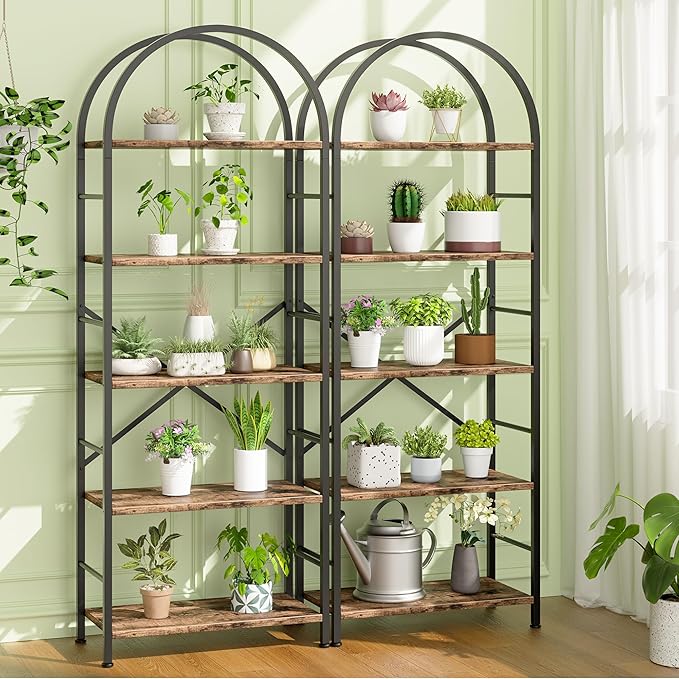 Shintenchi Bookshelf, Arched Bookshelf 5 Tier Bookcase, Tall Shelf