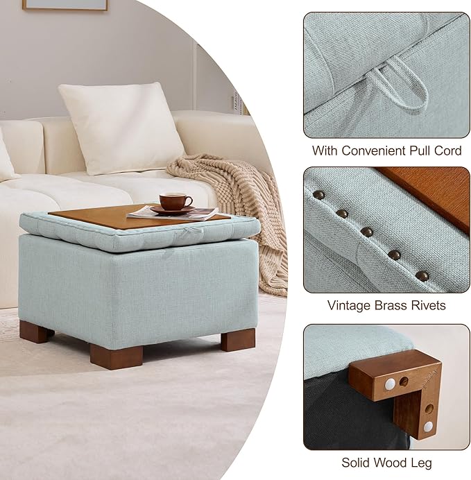 WUTUTUEE 24" Fabric Square Storage Ottoman