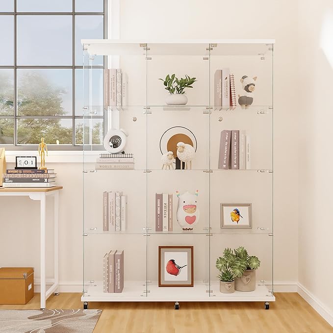 FLYMUHJIA Curio Cabinets with Glass Doors Modern Glass Shelves Tempered Glass