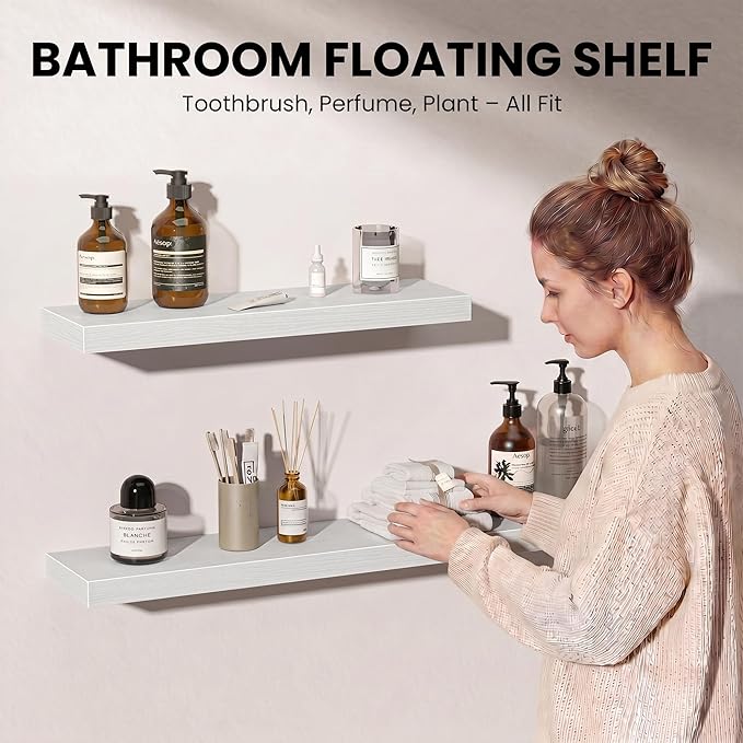 Fun Memories Floating Shelves for Wall, 30 Inch Set of 2 Rustic Wood Wall