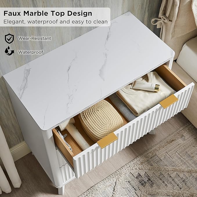 T4TREAM Fluted 3 Drawers Nightstand Set of 2, Oversized Extra Large Modern Side