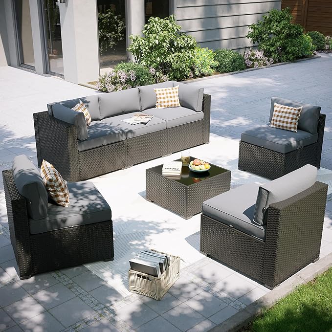Aoxun Patio Furniture Set, 7 Piece Outdoor Sectional Sofas