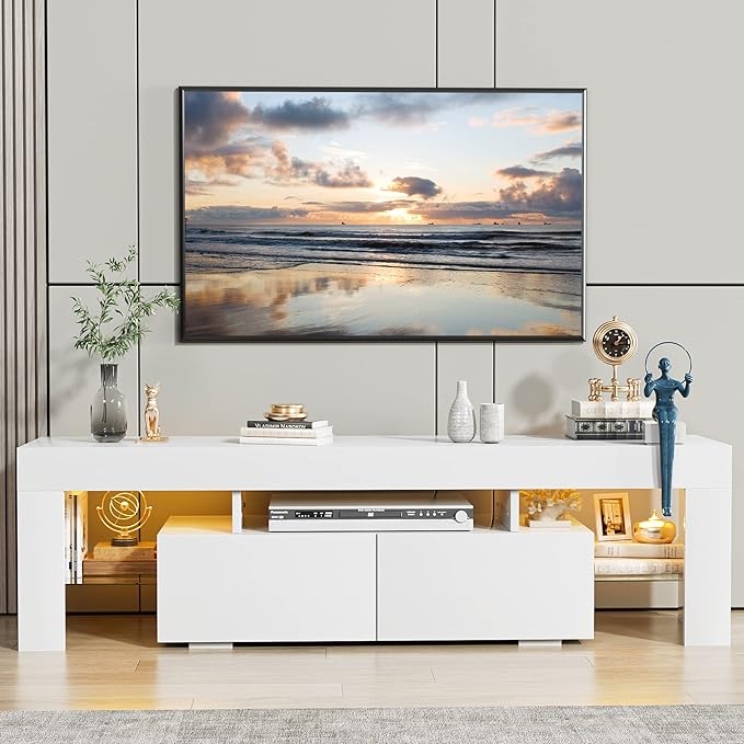 JUMMICO TV Stand with LED Lights, Modern Entertainment Center Media and Open