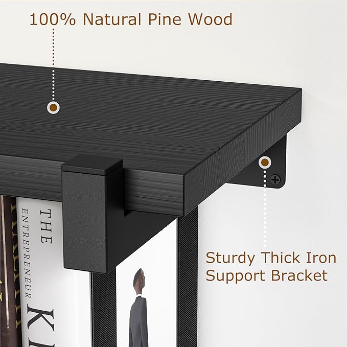 NANATI 2 Set of Floating Bookshelf, Pine Wood Invisible Bookshelf, Hanging