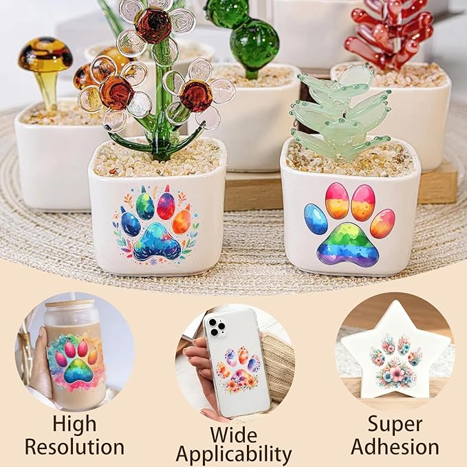 4 Sheets Rub on Transfers for Crafts, Paw Prints Furniture Transfers for Wood