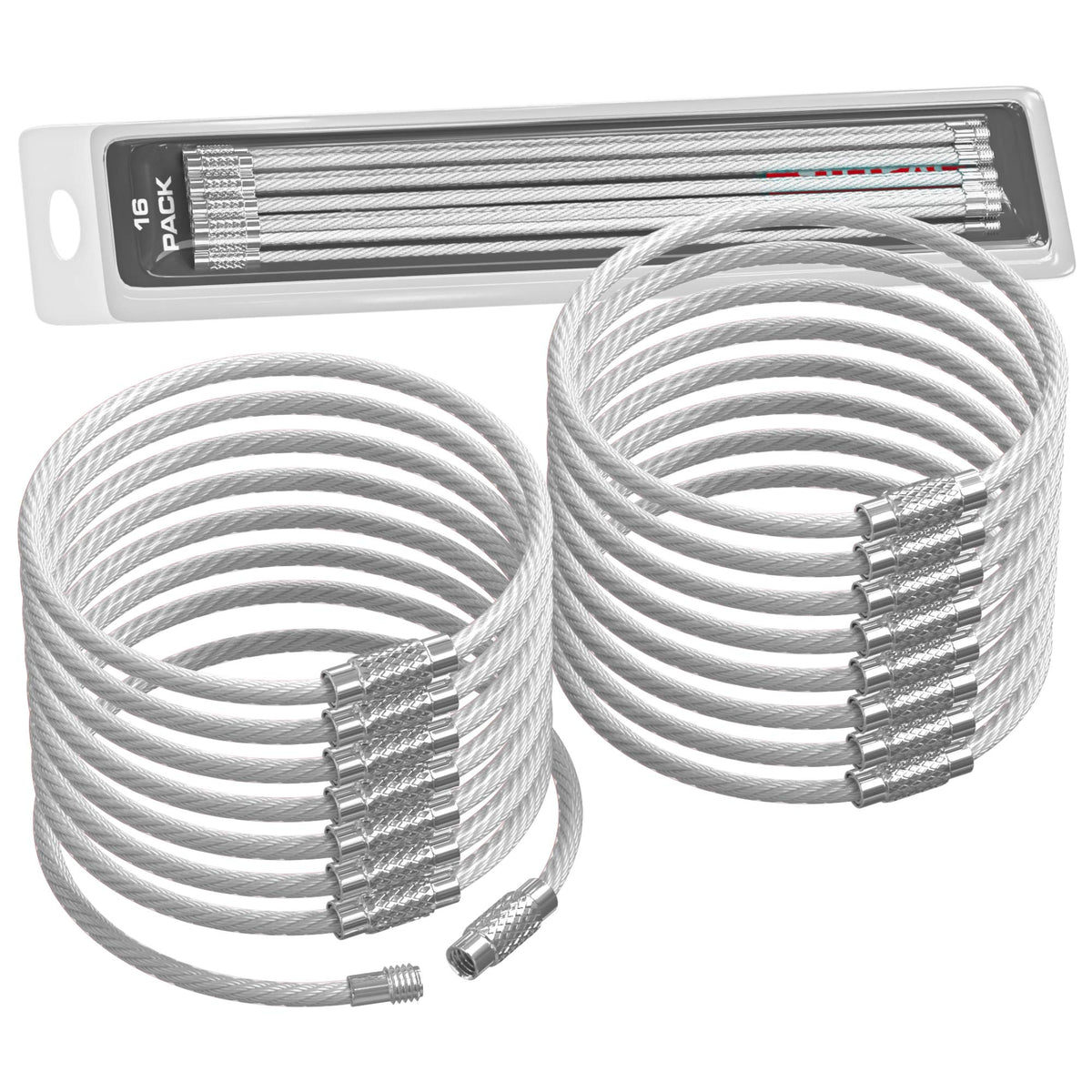 Silipac Wire Keychain Cable Rings – Twist-Lock 6.3" (16 cm), 2mm – Car Keyring, Luggage Tag & ID Tag Loop Stainless Steel