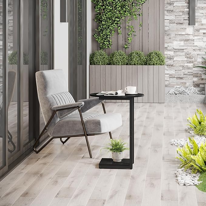 Hosfais Small Side Table End Table, C-Shaped Wood Coffee Table TV Tray
