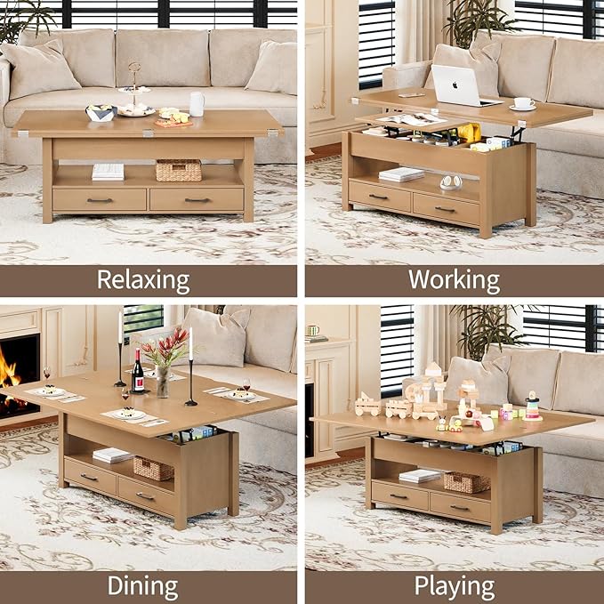 Garvee 40" Coffee Table Lift Top, Converts to Dining Table