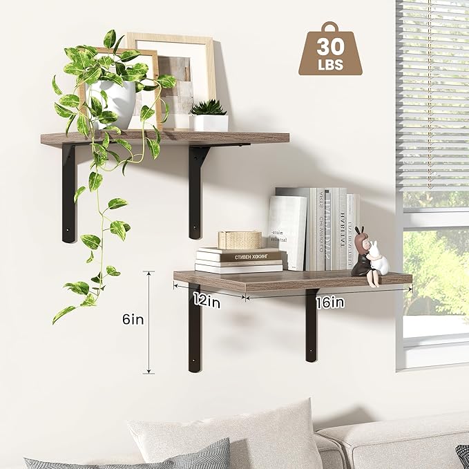 Fun Memories Floating Shelves for Wall, 12 Inch Deep Floating Shelves Set of 2