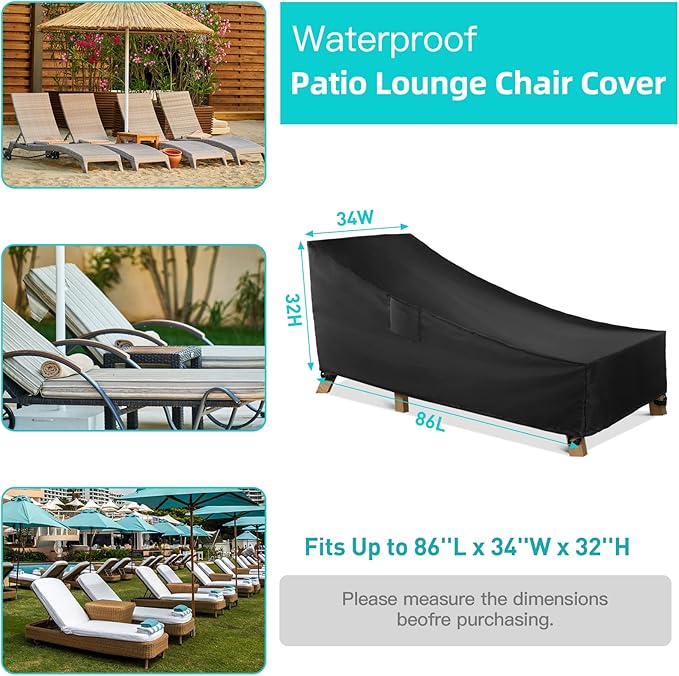 WLEAFJ Chaise Lounge Covers Outdoor Patio Lounge Chair Covers, Heavy Duty