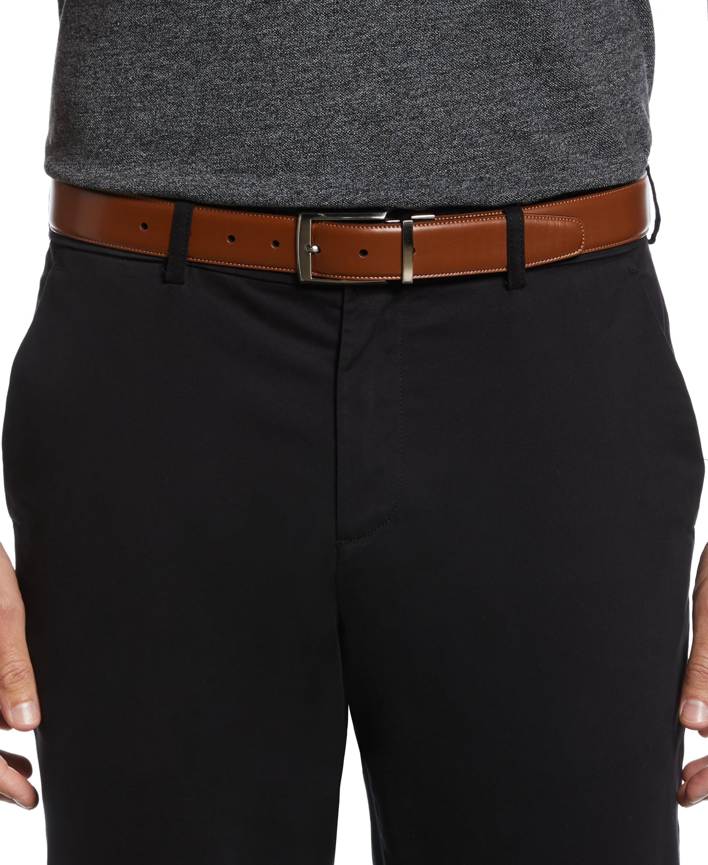 Perry Ellis Men's Portfolio Amigo Reversible Leather Belt, Stitched Edges, Durable, 1.5” Width (Available in Big & Tall), Luggage Brown, 34