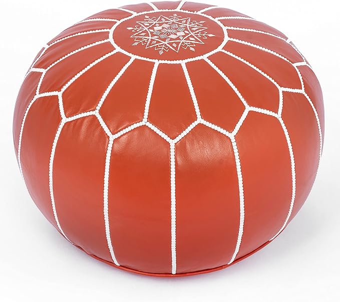 Marrakesh Gallery Genuine Leather Round Pouf Unstuffed