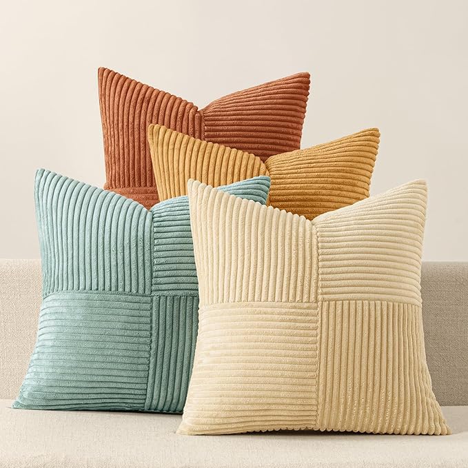 MIULEE Boho Farmhouse Decorative Throw Pillow Covers 18x18 Inch 4 Packs Soft