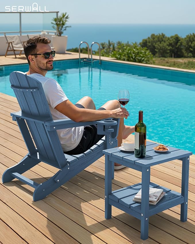 SERWALL 2-Tier HDPE Outdoor Side Table, Weatherproof Rectangular Adirondack