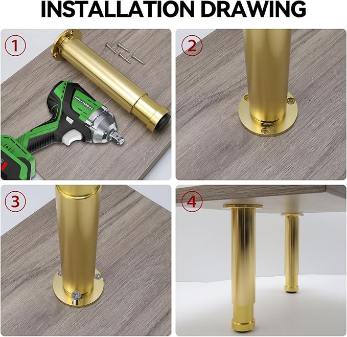 4 Pcs Gold Sofa Adjustable Legs Metal Modern Furniture Legs