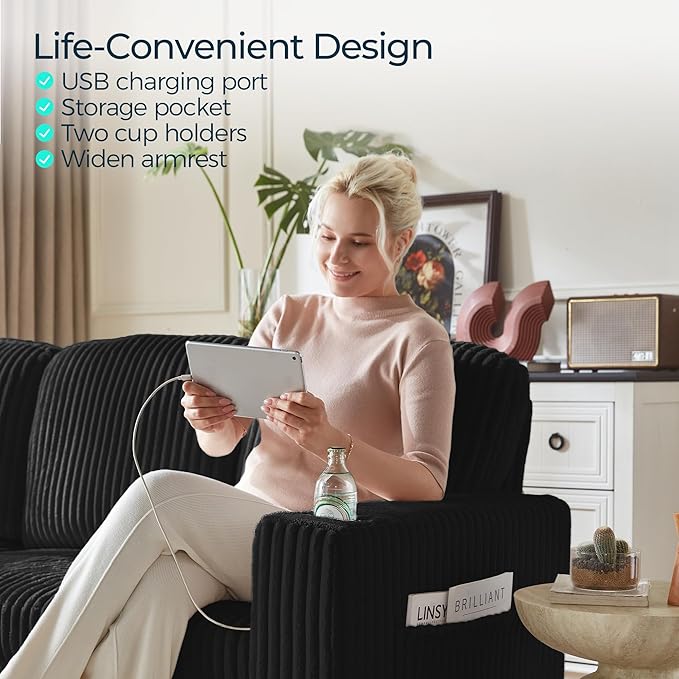 LINSY HOME Loveseat Sofa with Pull Out Couch Chaise: 2-in-1 Convertible 2