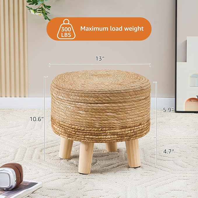 Cpintltr Storage Ottoman Poufs Handwoven Footstool Natural Seagrass Round