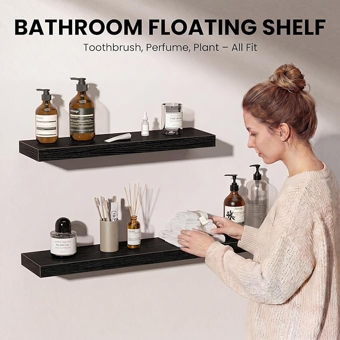 Fun Memories Floating Shelves for Wall, 40 Inch Long Set of 2 Rustic Wood Wall