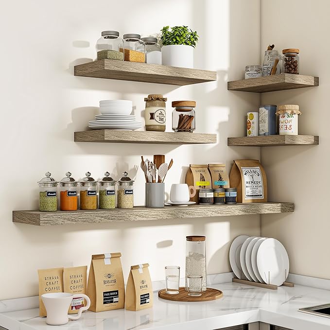 Acovy 36 Inch Floating Shelves, 3D Textured Wood Grain, Wooden Shelves