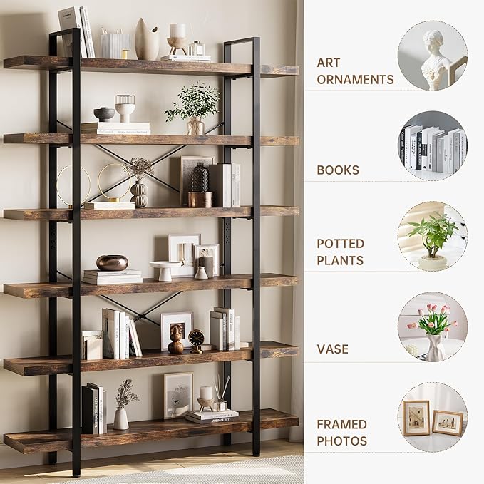 OtterOasis Heavy Duty 6-Tier Industrial Bookcase, 120lbs Shelf Capacity