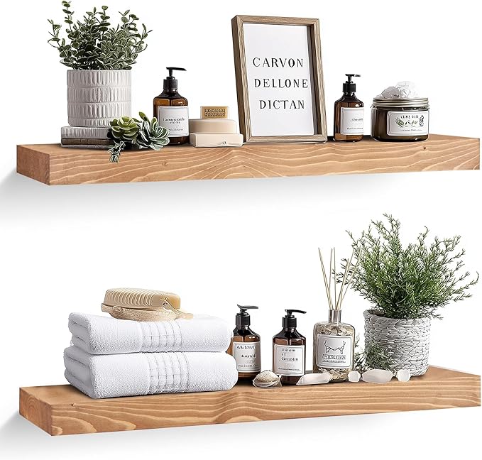 36x8x1.6 inch Floating Shelves Set of 2 – Solid Wood Rustic Oak Wall Mounted