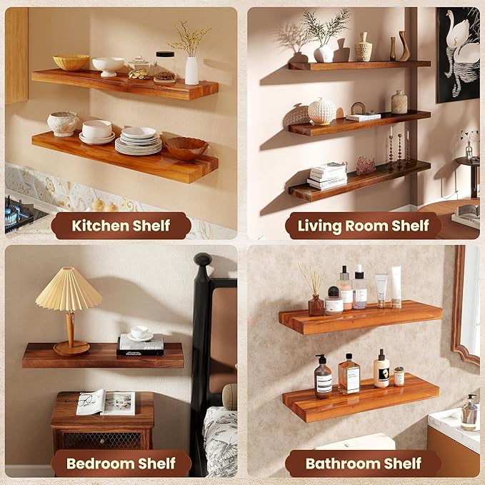 24 Inch Teak Floating Shelves Set of 2