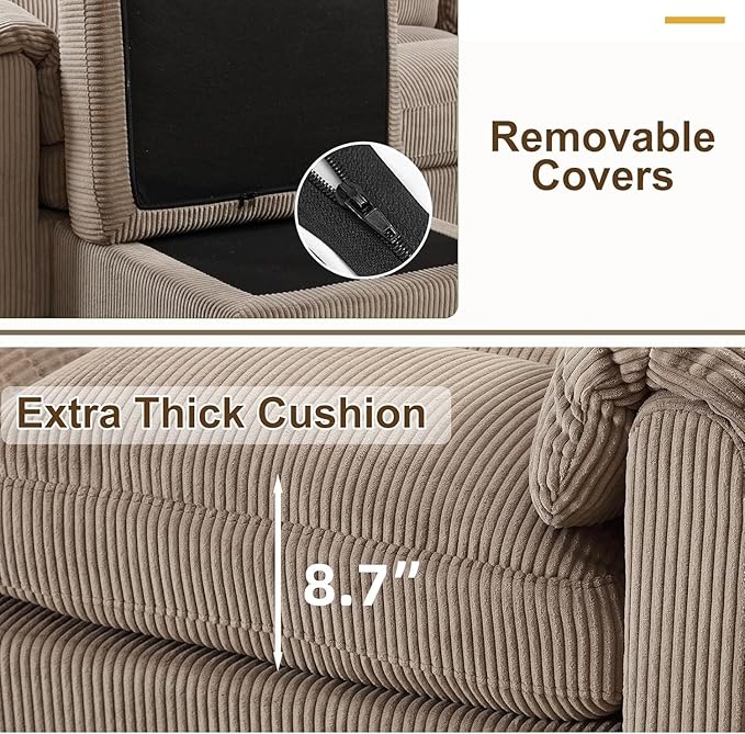 HAOMARKETS Corduroy Sofa Set, Upholstered Ottoman, Loveseat Set of 2, and