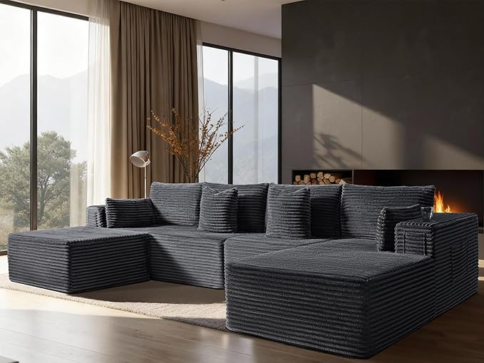 138" Oversized Cloud Sectional Couch, Comfort U Shaped Boneless Couch